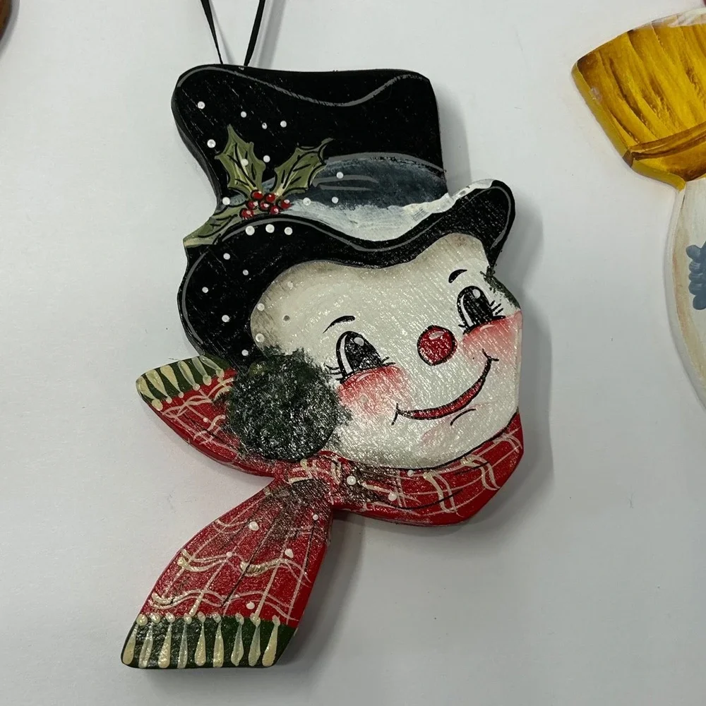 Hand Painted Wooden Christmas Ornaments Snowman‎ Reindeer Set of 4 Winter Cute